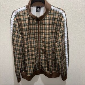 Jian Wang Men's Brown Plaid Lightweight Jacket